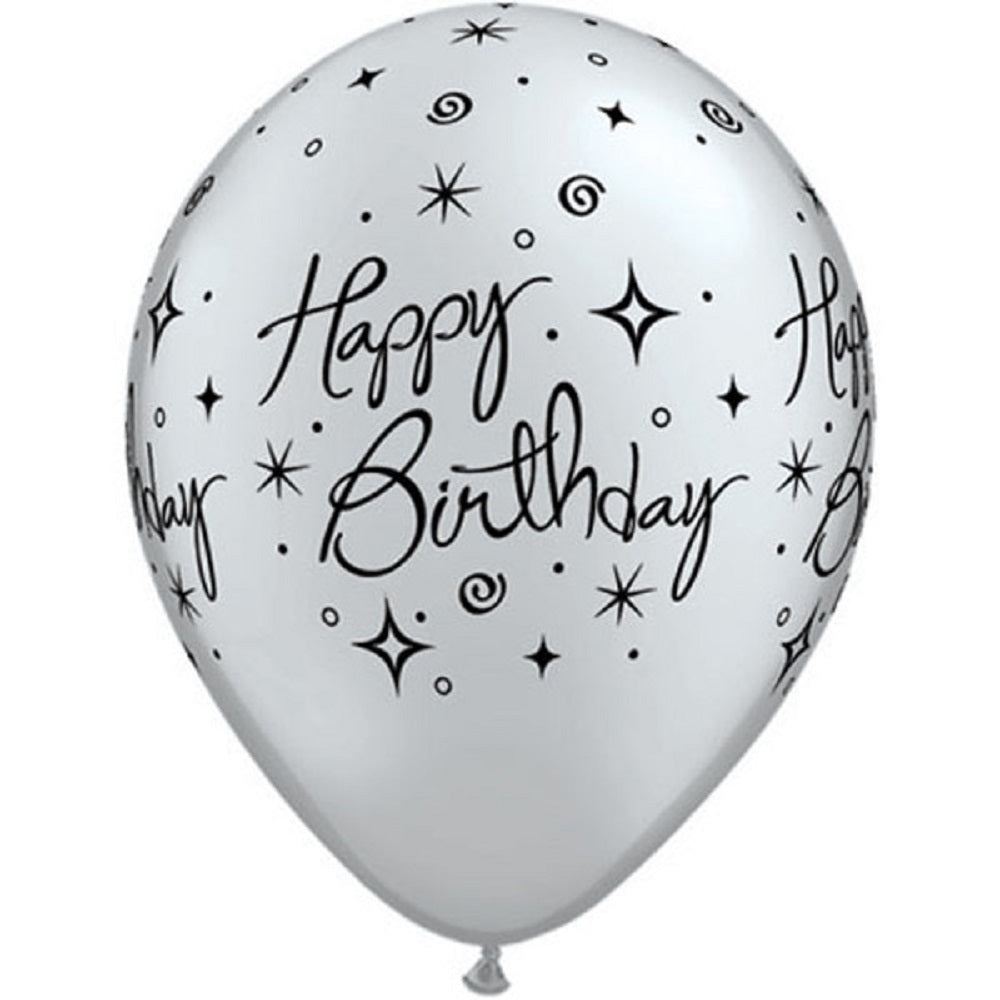 Happy Birthday Elegant Sparkles and Swirls Silver 27,5cm 11" Latex Luftballons Qualatex