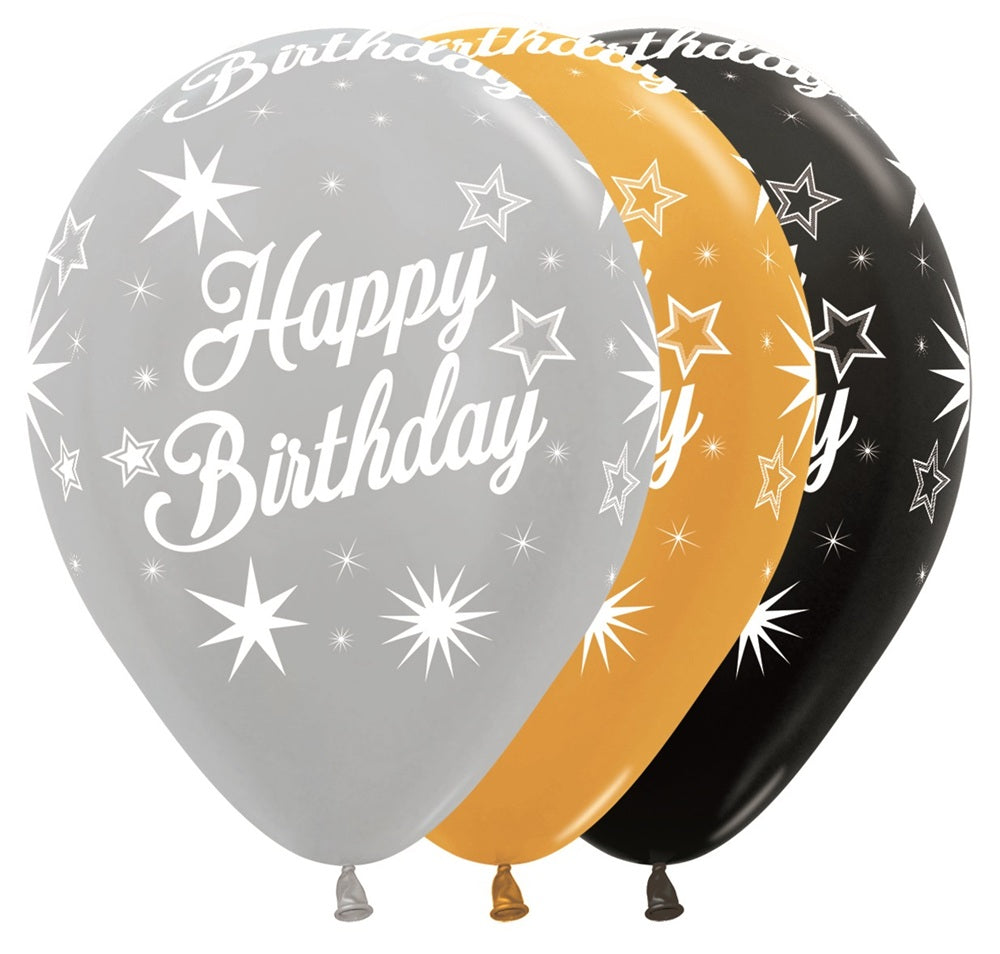 Happy Birthday Sparkle Elegant Assortment 30cm 12 Inch Latex Luftballons Sempertex