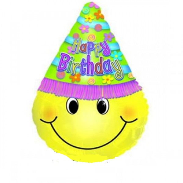 Happy Birthday Smile Gesicht mit Hut Folienballon 75cm 30"