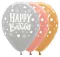 Happy Birthday Squares Metallic Assortment 30cm 12 Inch Latex Luftballons Sempertex