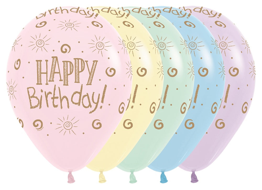 Happy Birthday Sun Pastel Matte Assortment 30cm 12" Latex Luftballons Sempertex