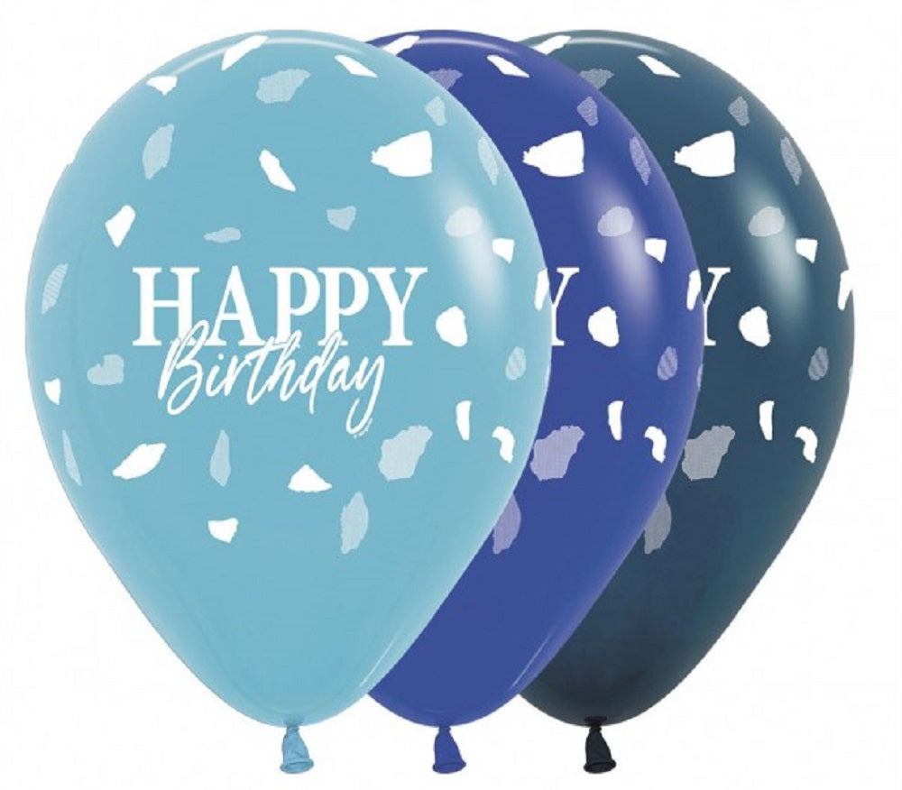 Happy Birthday Terrazo Blue Assortment 30cm 12" Latex Luftballons Sempertex