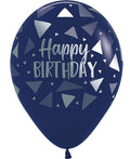 Happy Birthday Triangles 044 Fashion Navy Blue 30cm 12" Latex Luftballons Sempertex