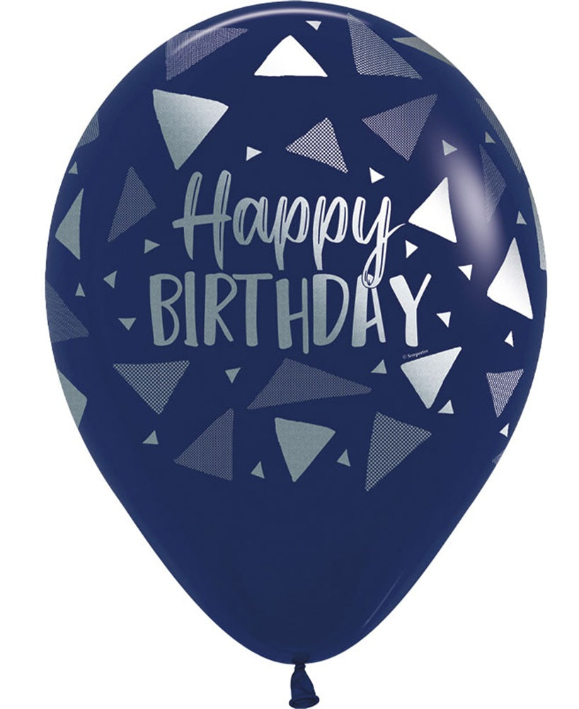 Happy Birthday Triangles 044 Fashion Navy Blue 30cm 12" Latex Luftballons Sempertex
