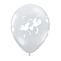 Hochzeit Love Doves (diamond clear) weiße Tauben 27,5cm 11" Latex Luftballons Qualatex