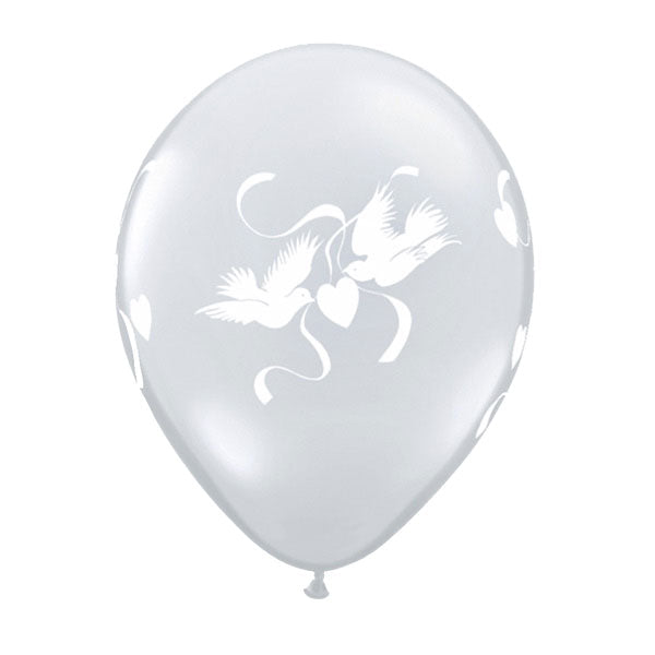 Hochzeit Love Doves (diamond clear) weiße Tauben 27,5cm 11" Latex Luftballons Qualatex