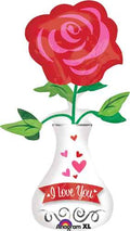 I Love you Vase mit Rose Folienballon 91cm 36"