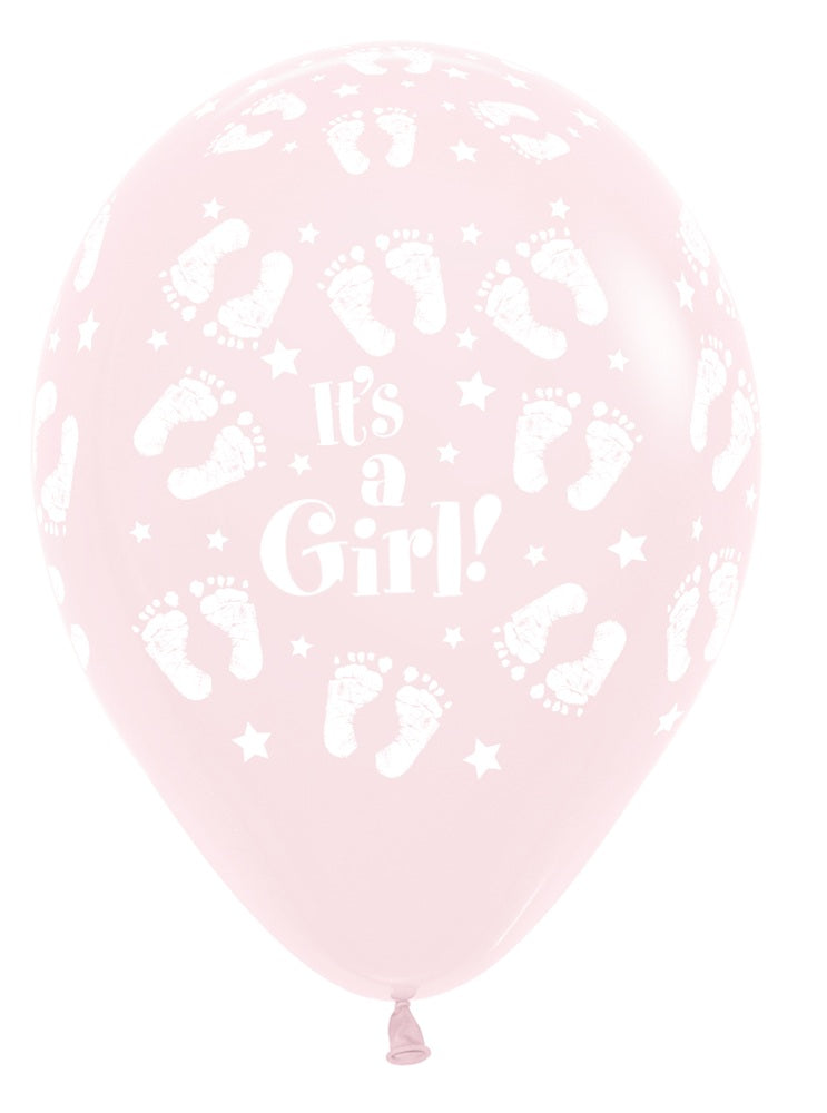 It's a Girl Footprint 609 Pastel Matte Pink 30cm 12 Inch Latex Luftballons Sempertex