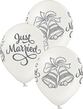 Just Married Bells Metallic Pearl 30cm 12" Latex Luftballons Belbal
