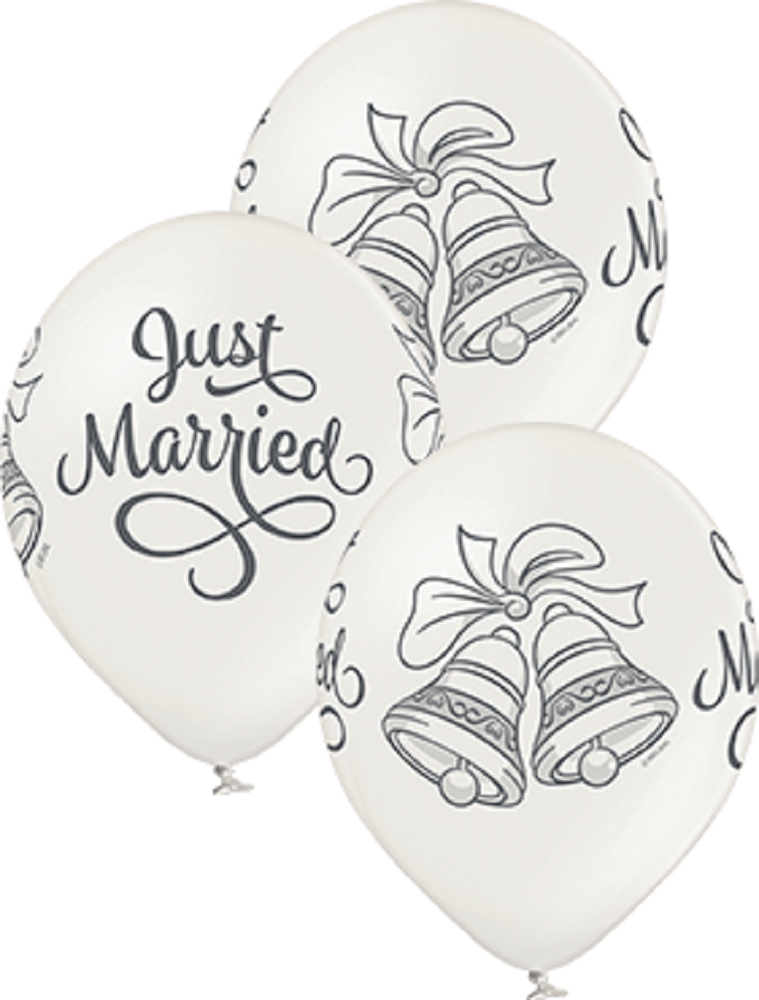 Just Married Bells Metallic Pearl 30cm 12" Latex Luftballons Belbal