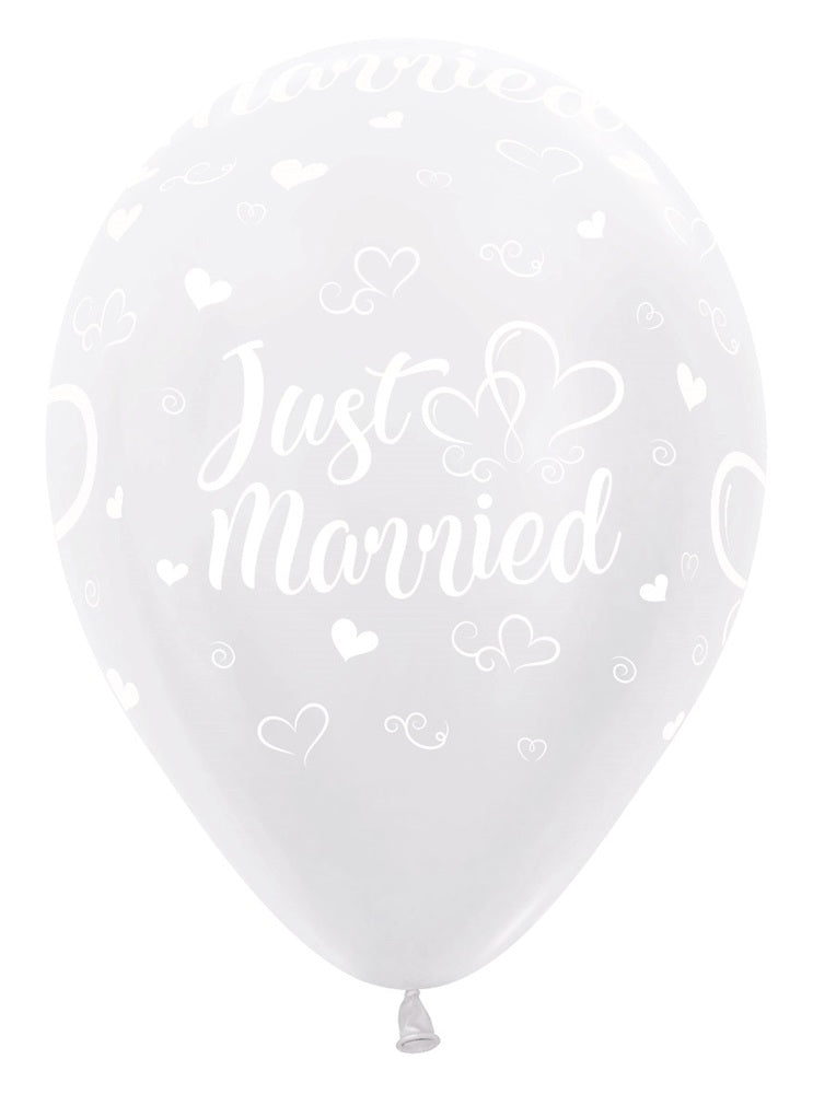 Just Married Hearts 406 Satin Pearl Pearl 30cm 12 Inch Latex Luftballons Sempertex