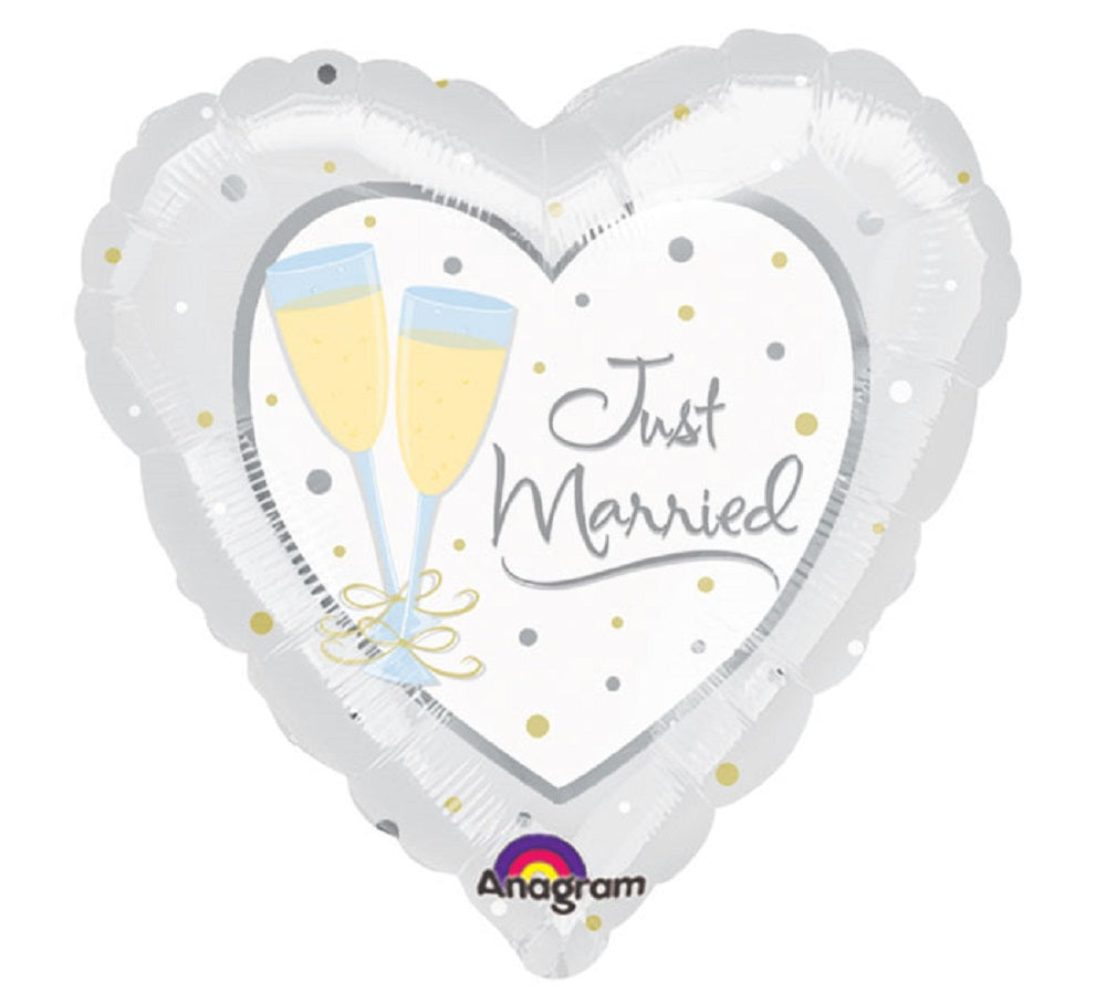 Just Married Herz mit Sektgläsern Folienballon 45cm 18"