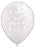 Just Married Roses and Butterflies Pearl White 27,5cm 11" Latex Luftballons Qualatex