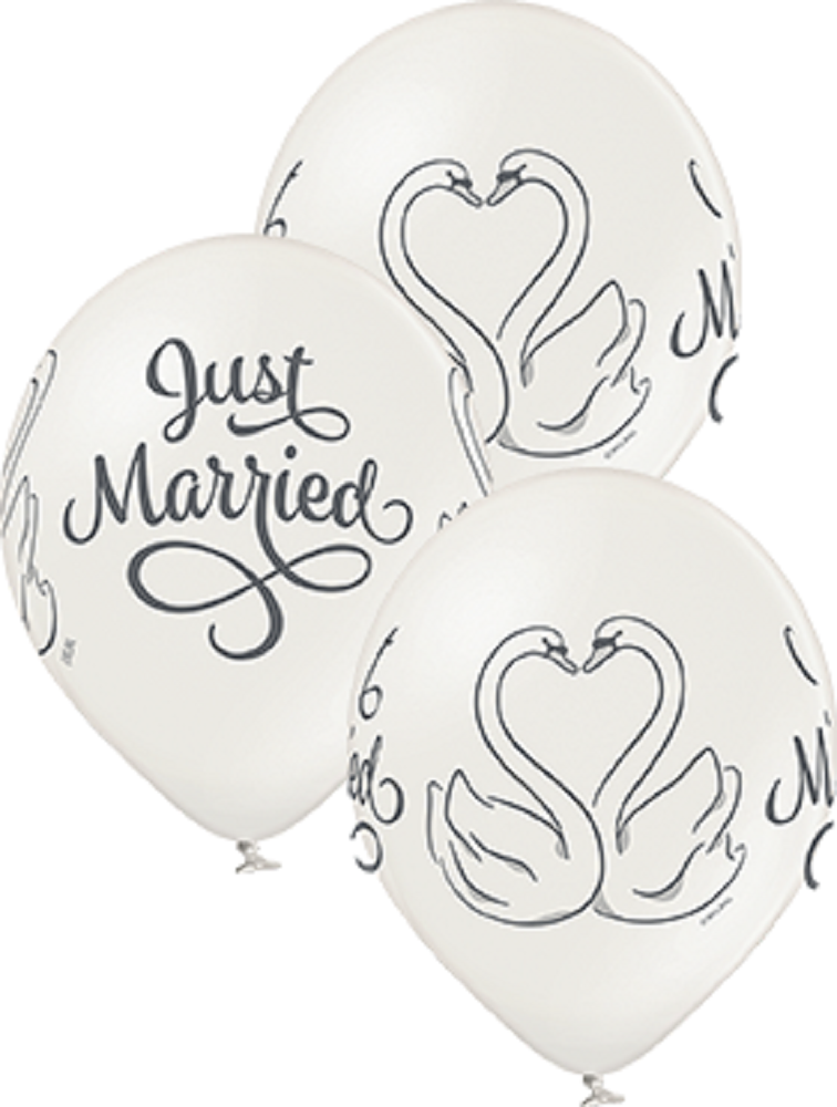 Just Married Swans Schwäne Metallic Pearl 30cm 12" Latex Luftballons Belbal