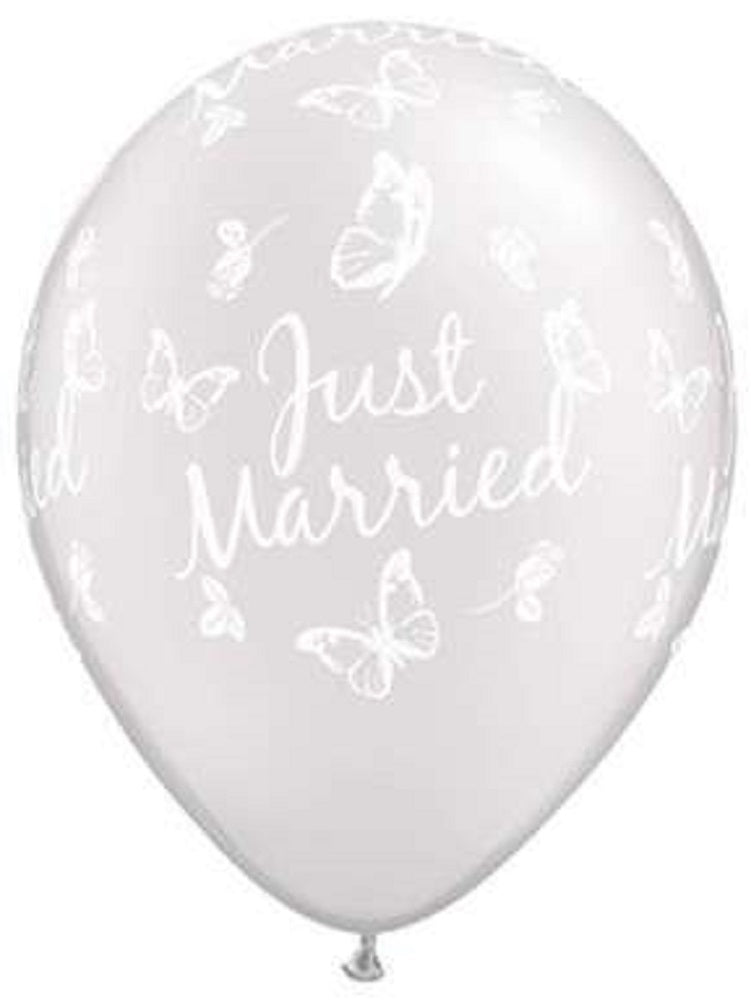 Just Married Roses and Butterflies Pearl White 27,5cm 11" Latex Luftballons Qualatex
