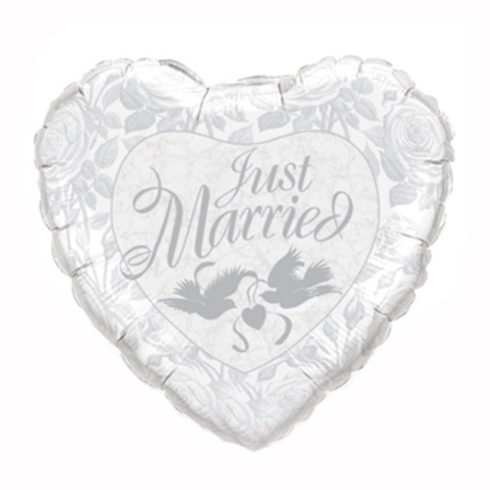 Just married Herz mit Tauben silber 90cm 35"