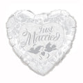 Just married Herz mit Tauben Folienballon silber 45cm