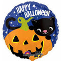 Katze mit Kürbis Happy Halloween Folienballon 45cm