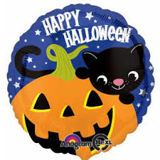 Katze mit Kürbis Happy Halloween Folienballon 45cm