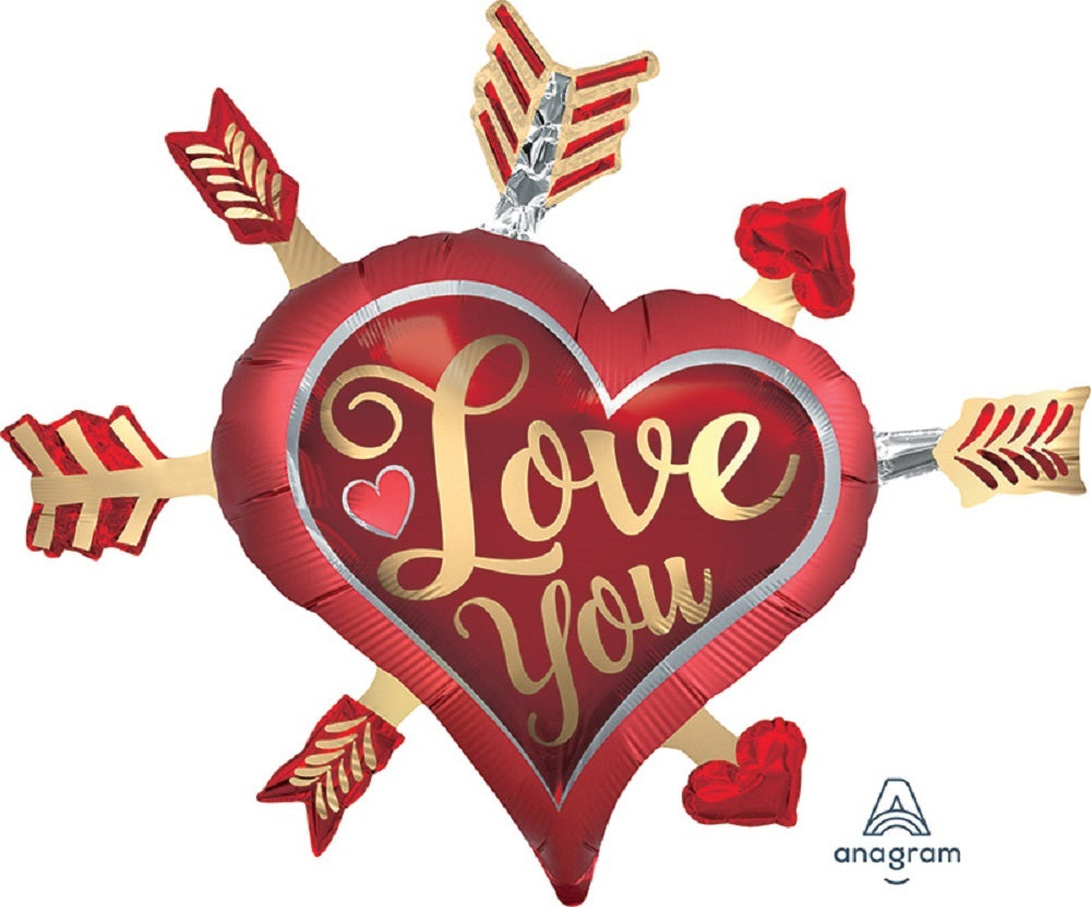Love You Satin Infused Arrows Herz Folienballon 86 x 71cm