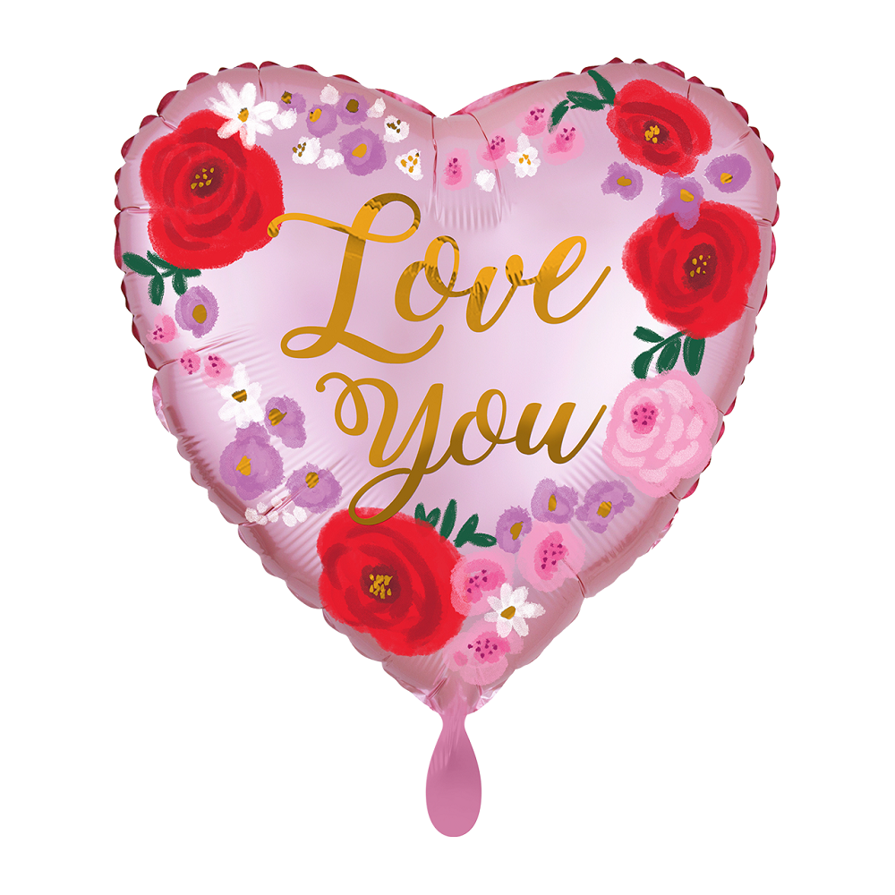 Love you Satin Painted Floral Folienballon - 45cm 18''
