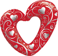 Mini Folienballon Hearts and Filigree Red Herzform Rot 36cm 14''