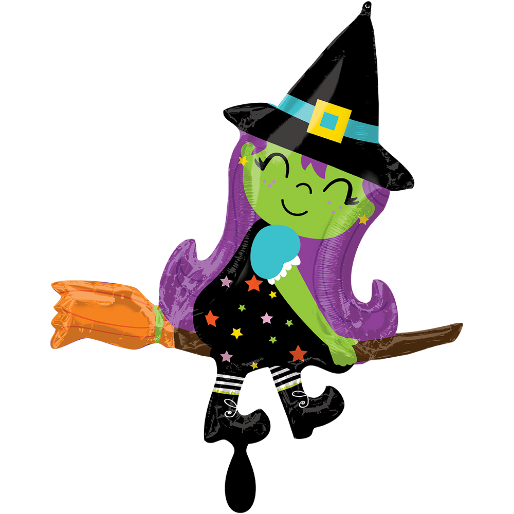 Niedliche Hexe auf Besen Cute Witch on Broom Folienballon 86cm x 96cm