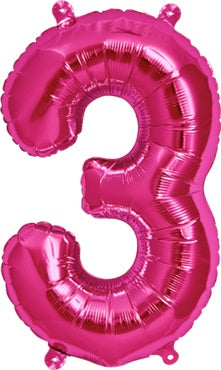 North Star Folienballon Zahl 3 (magenta) - 86cm