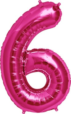 North Star Folienballon Zahl 6 (magenta) - 86cm