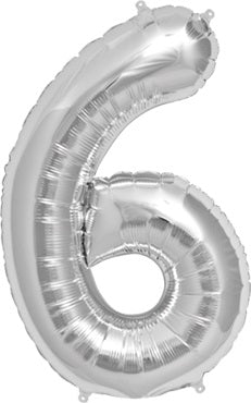 North Star Folienballon Zahl 6 (silber) - 86cm