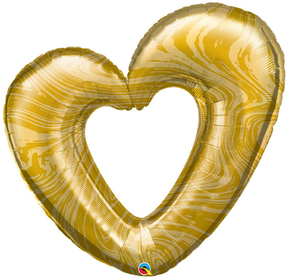 Offenes Marmor Herz Gold Folienballon 107cm 42"