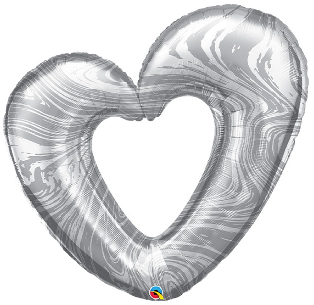 Offenes Marmor Herz Silber Folienballon 107cm 42"