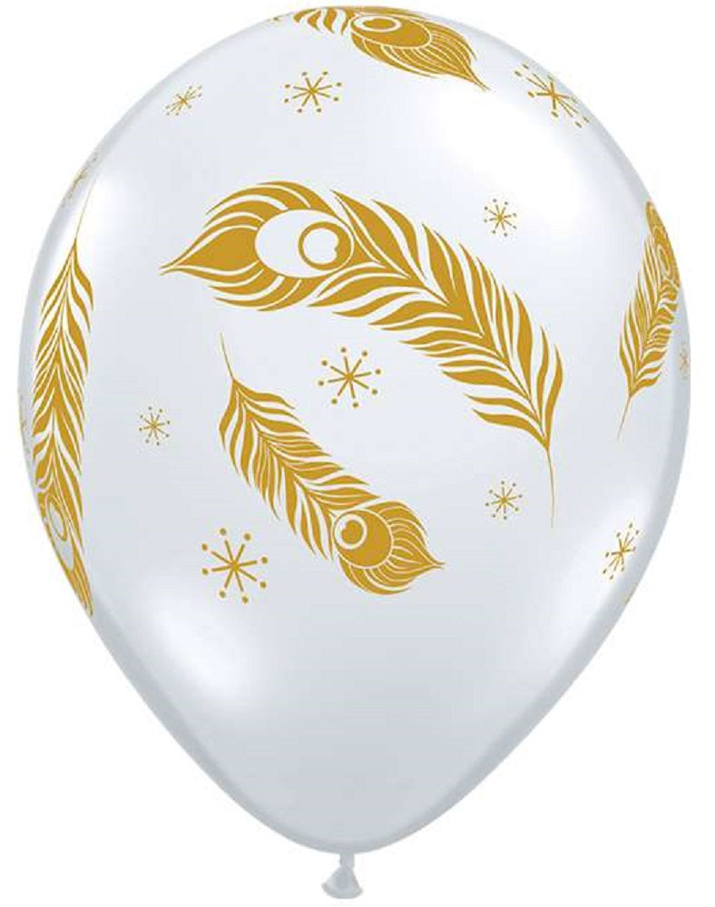 Peacock Feathers Diamond Clear 27,5cm 11 Inch Latex Luftballons Qualatex Pfauenfedern