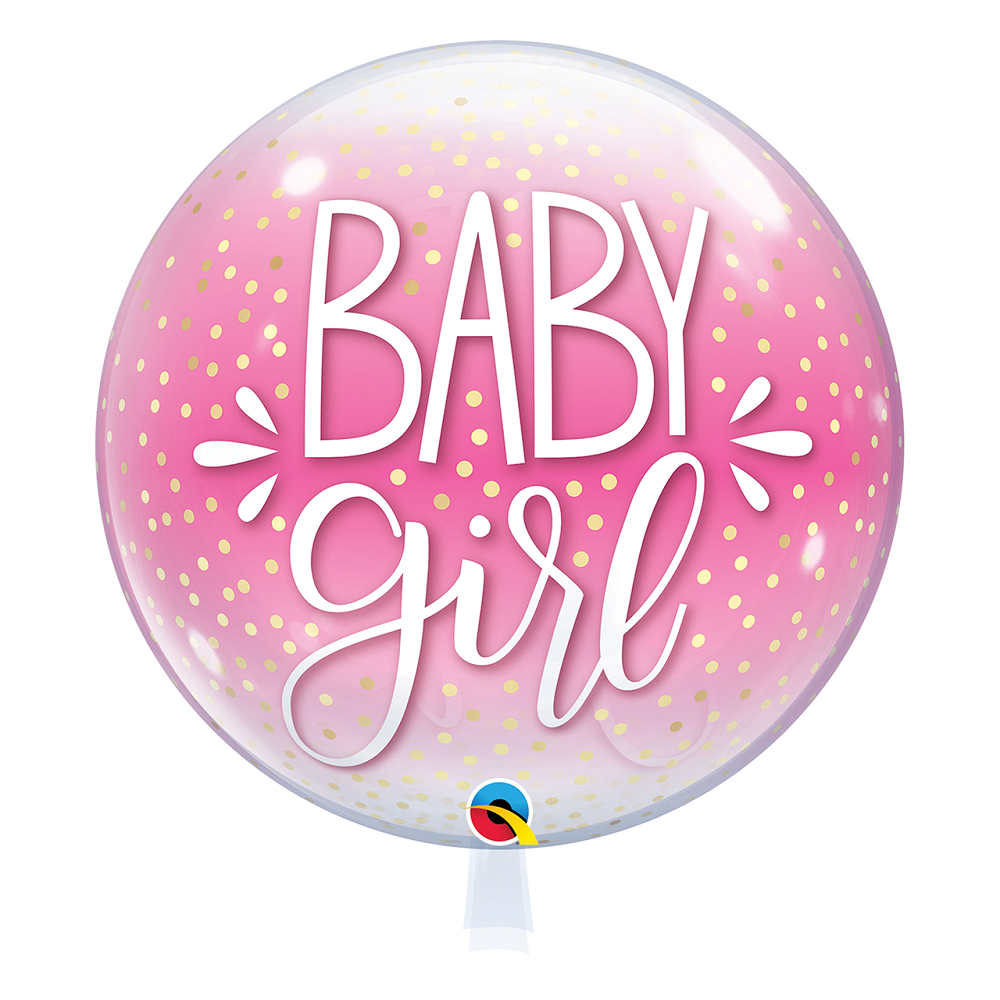 Qualatex Bubble Baby Girl Pink and Confetti Dots  22" 56cm Luftballon
