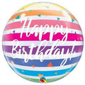Qualatex Bubble Happy Birthday Bright Rainbow Stripes 22" 56cm Luftballon