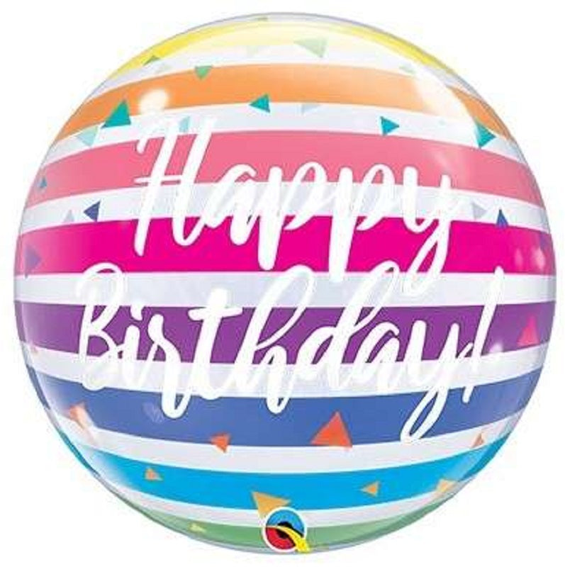Qualatex Bubble Happy Birthday Bright Rainbow Stripes 22" 56cm Luftballon