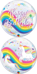 Qualatex Bubble Happy Birthday Rainbow Unicorns 22" 56cm Luftballon