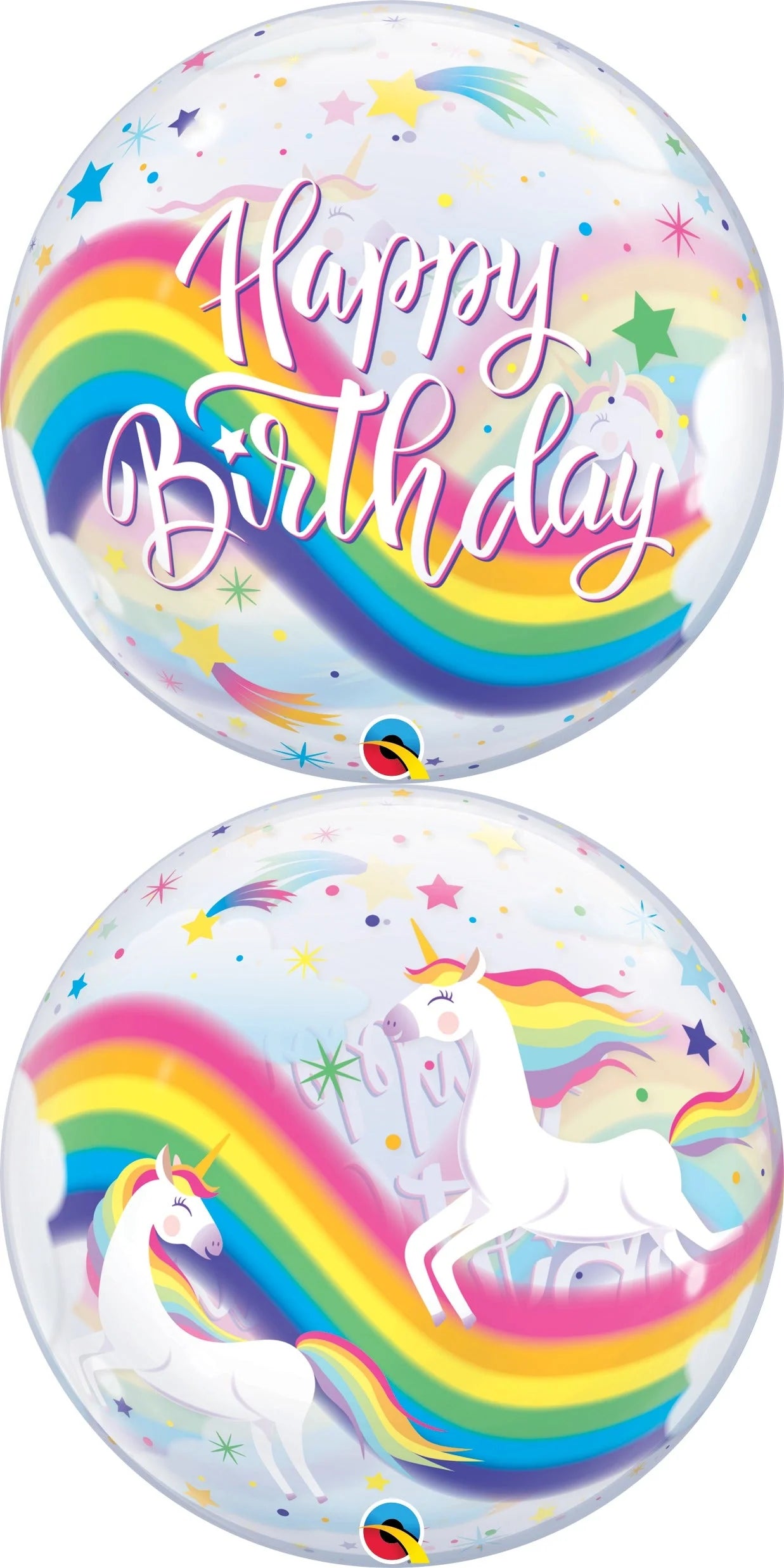Qualatex Bubble Happy Birthday Rainbow Unicorns 22" 56cm Luftballon