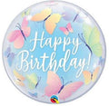 Qualatex Bubble Happy Birthday Soft Butterflies 22" 56cm Luftballon