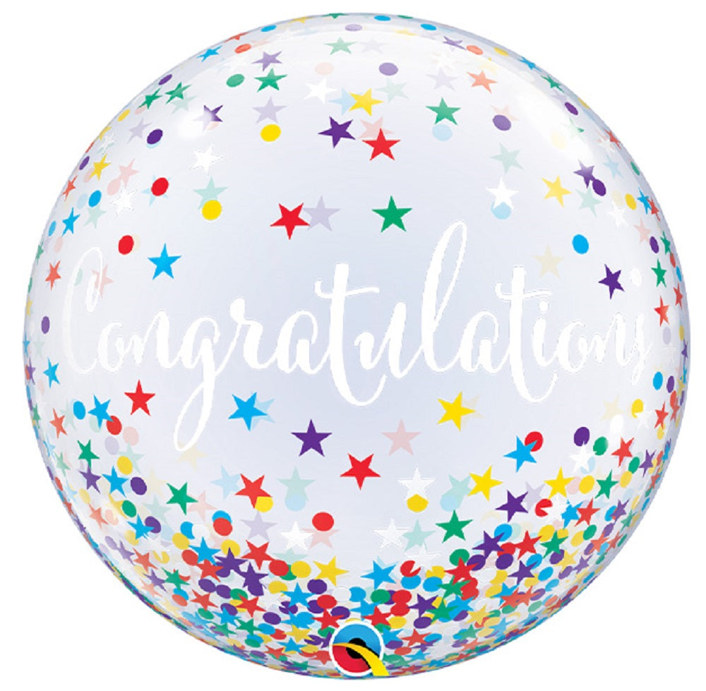 Qualatex Bubble Congratulation Confetti Stars 22" 56cm Luftballon
