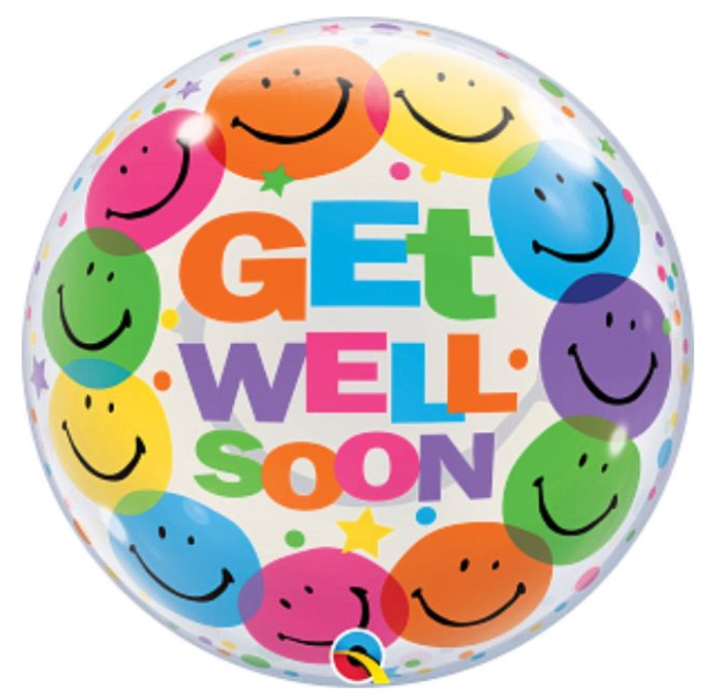Qualatex Bubble Get Well Soon Smile Faces 22" 56cm Luftballon