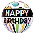 Qualatex Bubble Happy Birthday Black Band und Dots 22" 56cm Luftballon