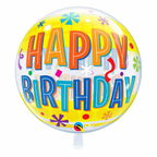 Qualatex Bubble Happy Birthday Fun and Yellow Bands 22" 56cm Luftballon