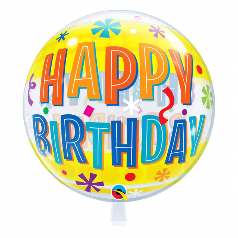 Qualatex Bubble Happy Birthday Fun and Yellow Bands 22" 56cm Luftballon
