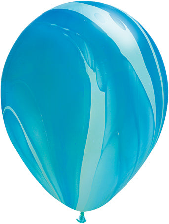 Qualatex SuperAgate Blue Rainbow Regenbogen blau marmoriert 27,5cm 11" Latex Luftballons