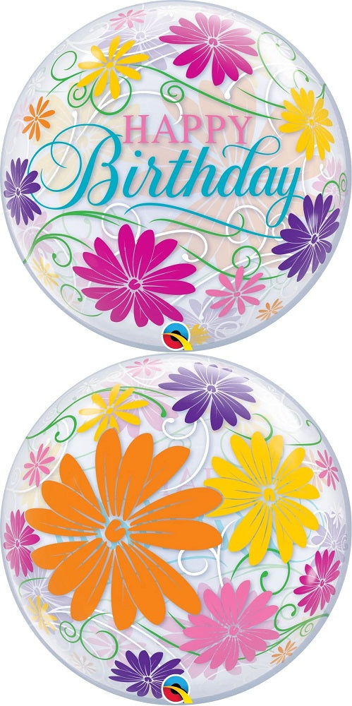 Qualatex Bubble Happy Birthday Flowers und Filigree 22" 56cm Luftballon