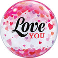 Qualatex Bubble Love You Confetti Hearts Valentinstag 22" 56cm Luftballon