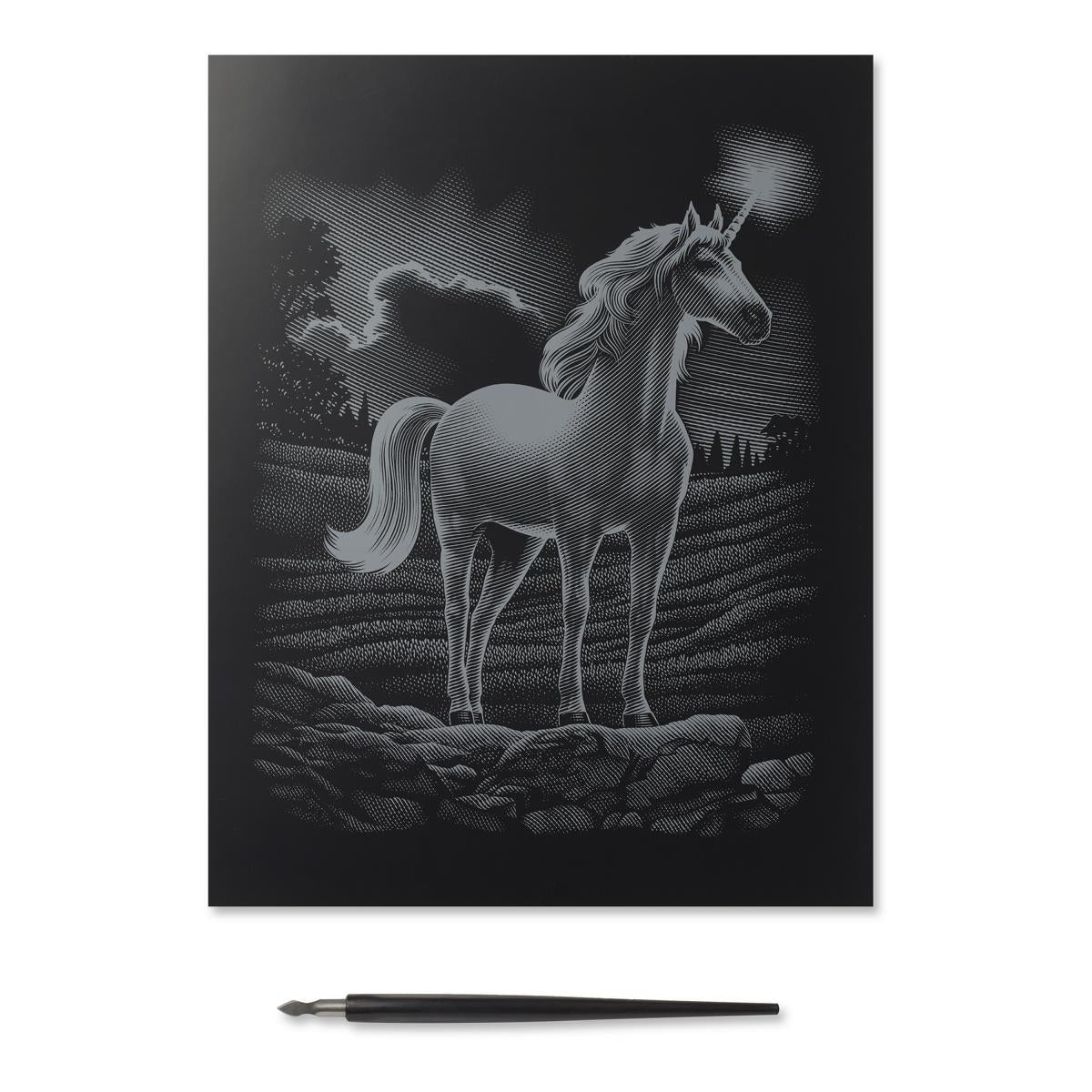 Reeves Kratzbild Silber Einhorn