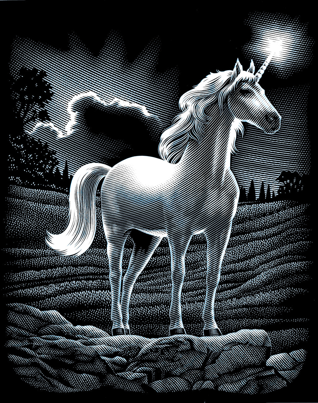 Reeves Kratzbild Silber Einhorn