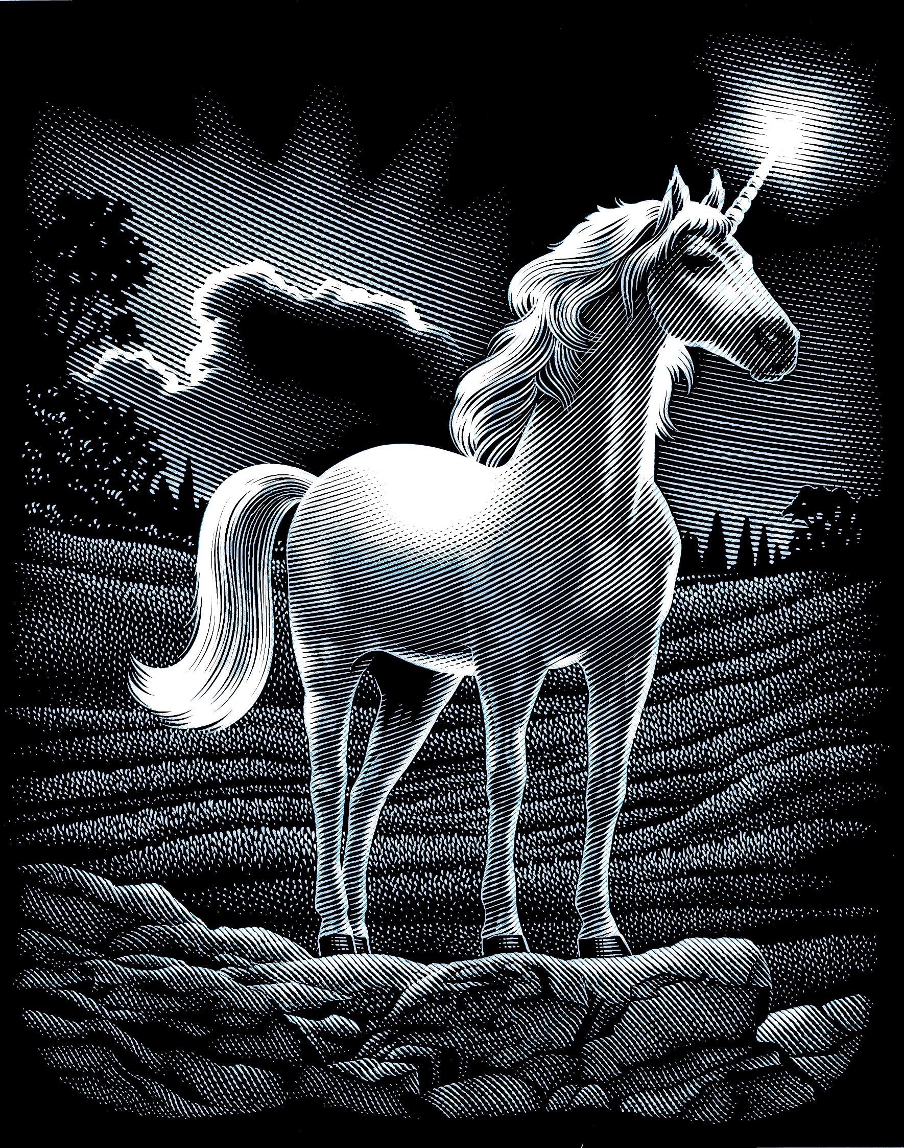Reeves Kratzbild Silber Einhorn